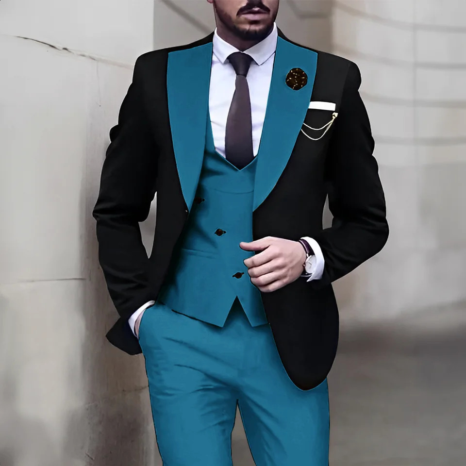 Elegant Mens 3Piece Black Jacket Wedding Groom Evening Dress Party Custom Clothing Handsome 240809