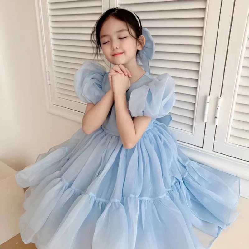 2-7Y Childrens Summer Dress Bubble Sleeve Birthday Dress Par Princess Dress Baby Dress Preschool Girl Dress W250326