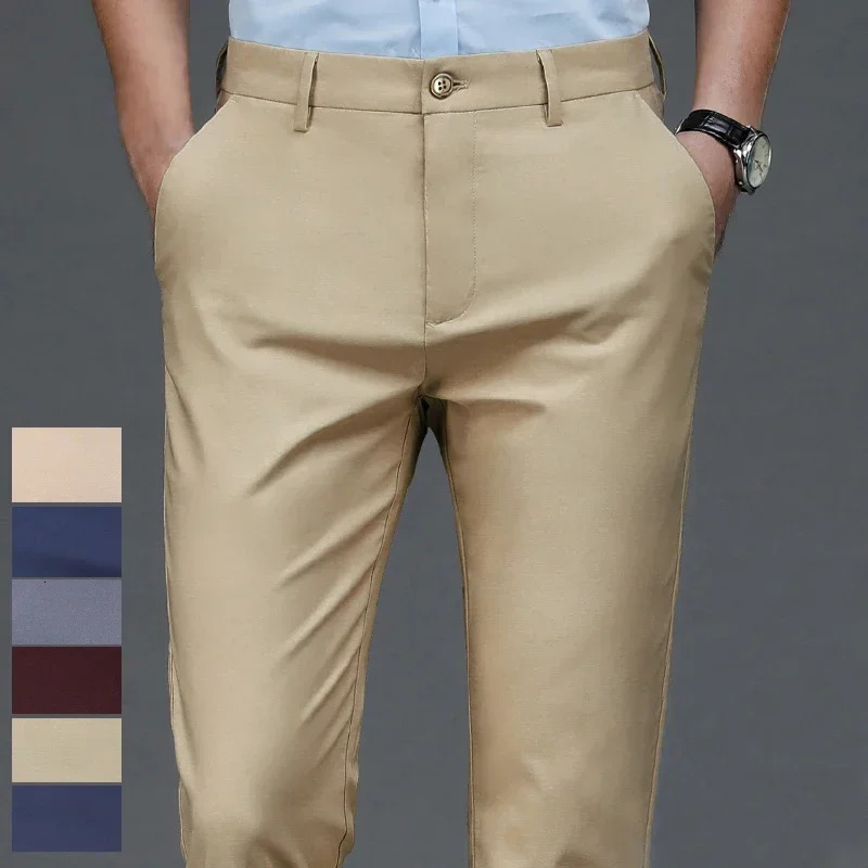 Mens elastic casual pants business suit pants spring and summer breathable dress pants full-length mens work clothes240808