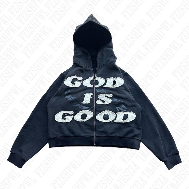 Men Y2K Zip up Hoodie Harajuku Letter Print Hip Hop Casual Hooded Sweatshirt Rock Goth Streetwear Zipper Top Punk Retro Pullover 240808