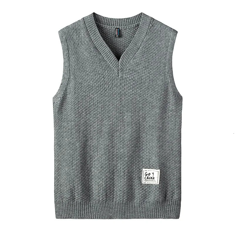 Autumn and winter mens casual Vneck sweater vest fashionable sleeveless knitted comfortable warm bottom shirt 240809