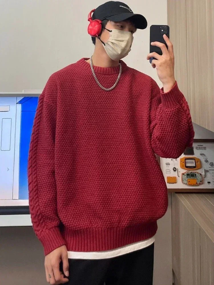 Mens clothing Christmas jacket mens knitted sweater mens Crewneck round neck zipper red coat loose X Maltry sales fun S A240808