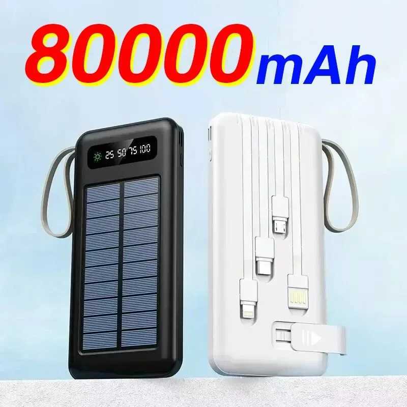 80000 Mah Solar Power Bank Thin Light Comes With Four-wire External Battery Portable Daily Power Bank For AP xm SamsungCL240808