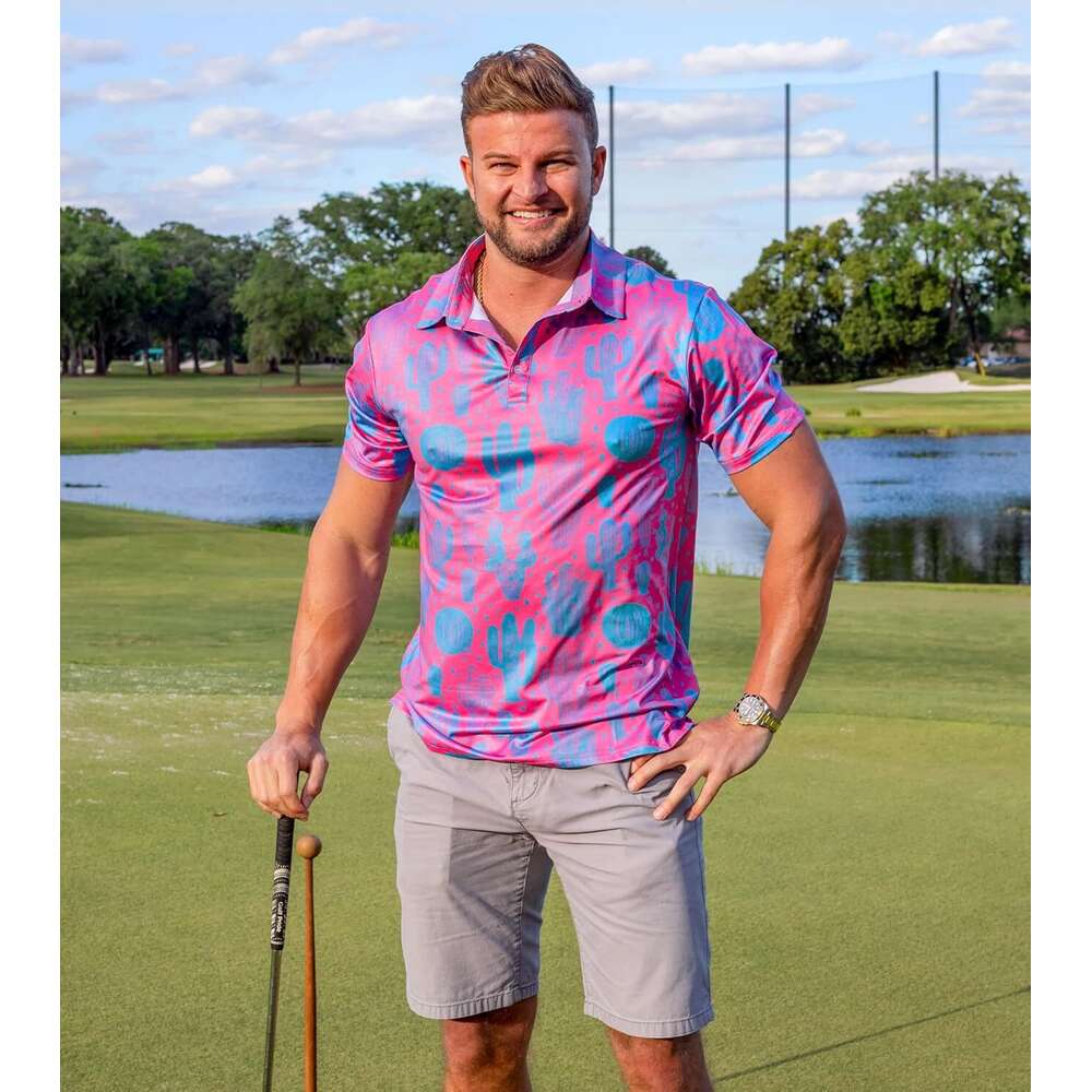 Fashion Mens Polo shirt Short Sleeve Dry Fit Pink 3D Print Moisture Wicking Funny Golf Shirt Polos shirts tshirt Casual tops summer clothes Free shipp