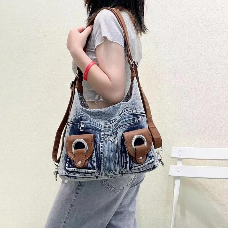 Totes Vintage Premium Wash Denim Bag Single New Shoulder Crossbody Motorcycle Large Capacity Weekend Travel Shopping