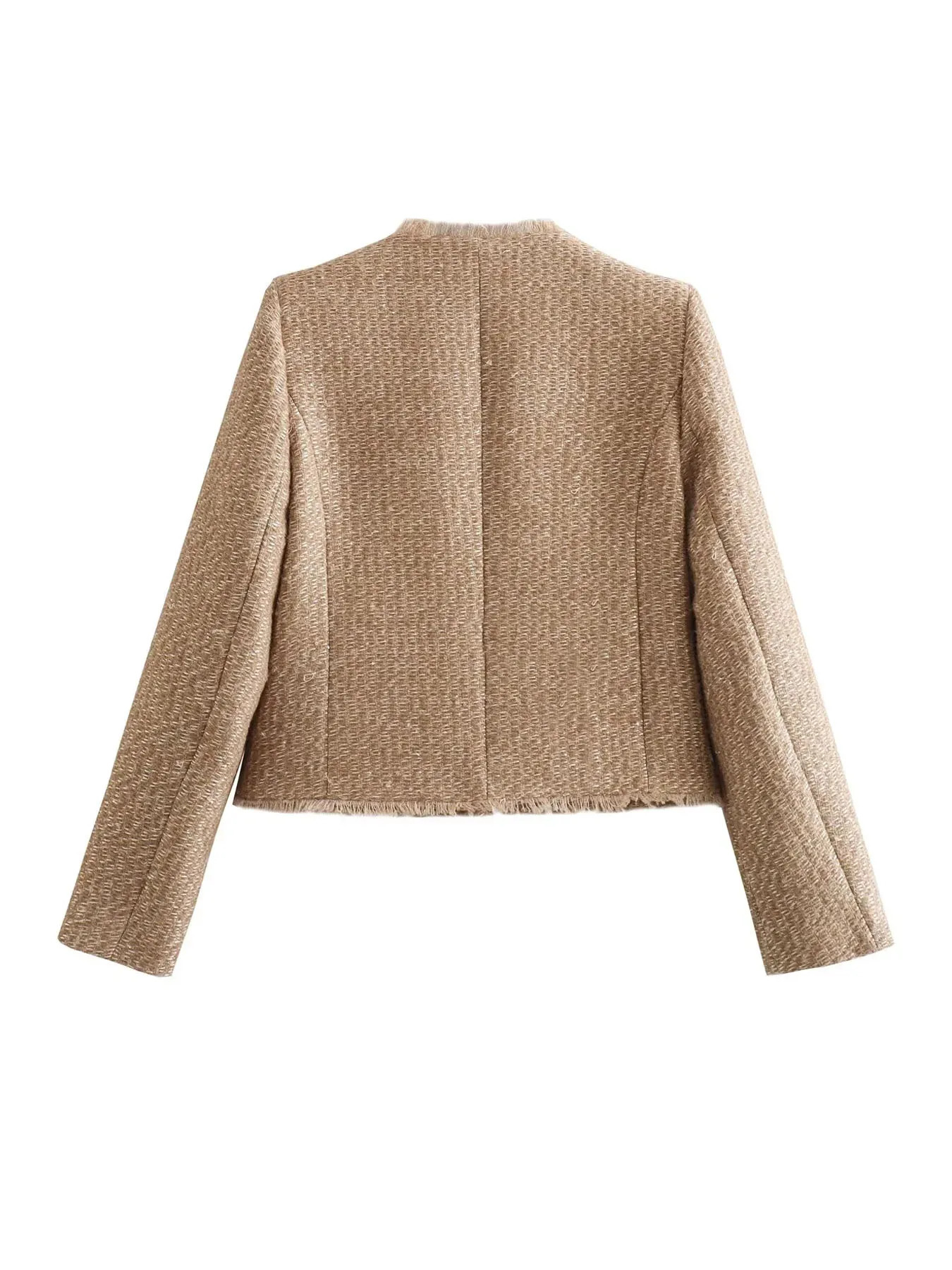 TRAF Womens Jacket Coat Tweed Cropped Jacket in Outerwears Autumn Winter Crop jacket Woman Long Sleeve Elegant Short Coats 240809 - view 4