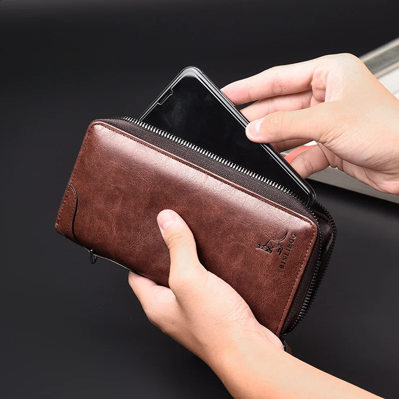 Mens Long Zipper Wallet High Quality Pu Leather Wallet for Men RFID Blocking Business Clutch Bag Credit Card Holder Purse Man 240809