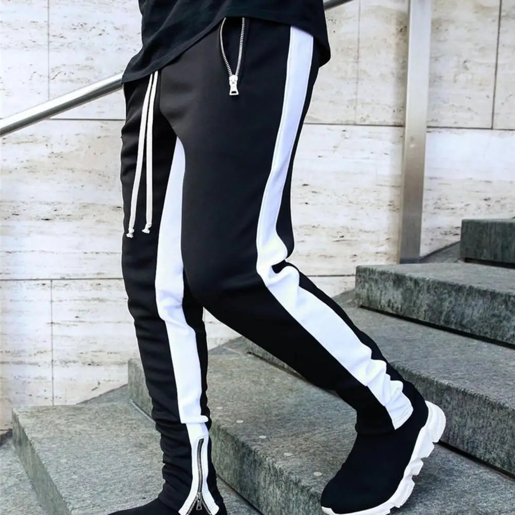 Casual Men Sweatpants Contrast Colors Elastic Waist Male Pants Drawstring Breathable Autumn Trousers for Jogging 240809 - view 4
