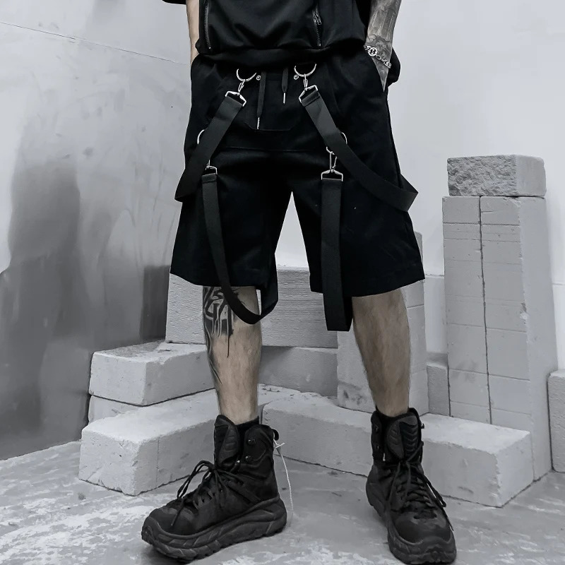 Men summer ribbons hip hop cargo shorts casual streetwear shorts mens harajuku punk short pants bermuda homme 240809