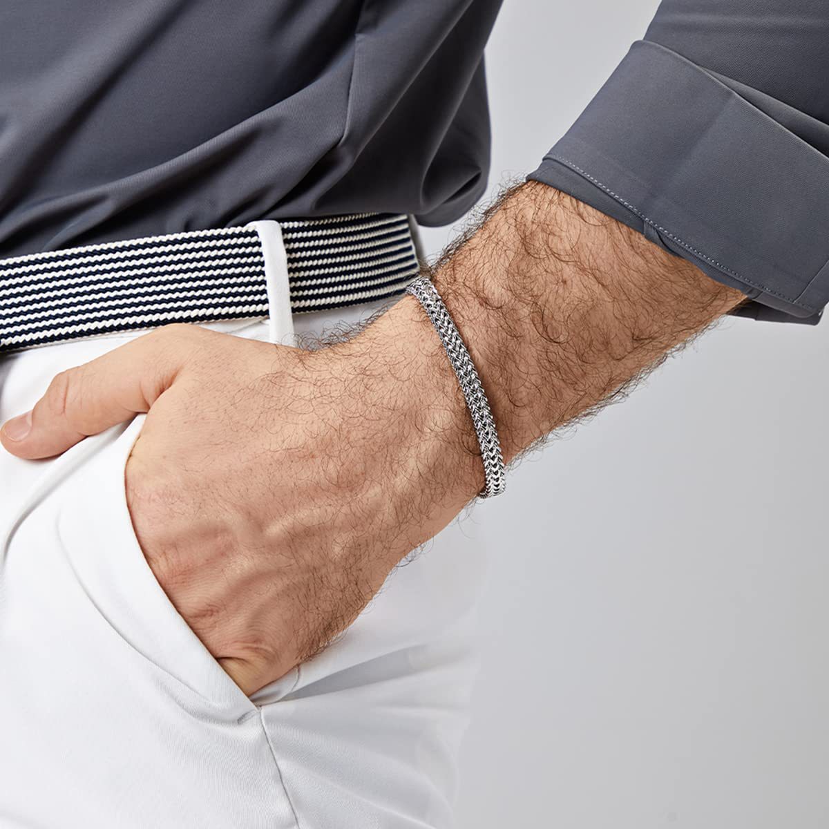 European and American style cross-border hip-hop men's minimalist trend front and back stainless steel three section magnetic buckle woven bracel