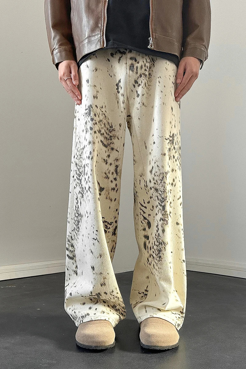 Retro Leopard Printed Jeans Men Streetwear Fashion Baggy Hip-hop Loose Wide Leg Jeans for Menand Women Vintage Denim Trousers 240821