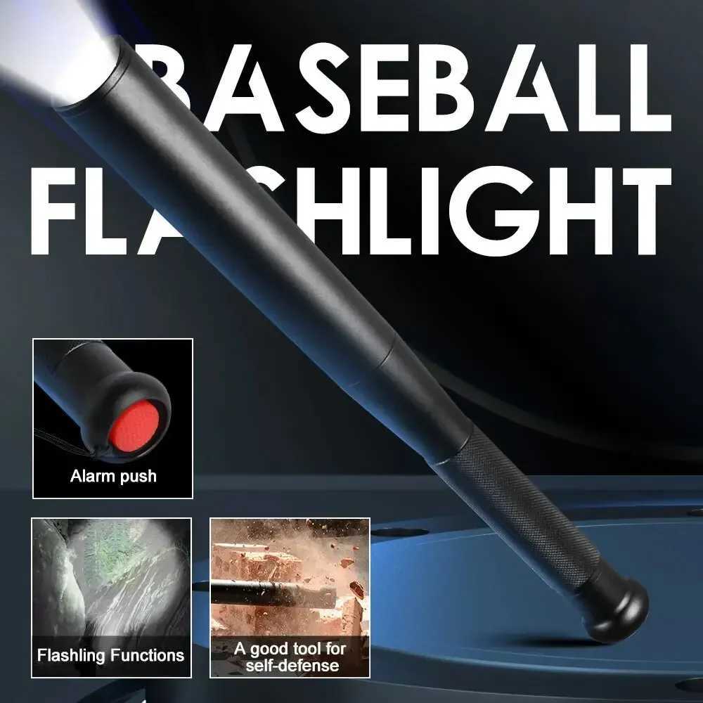 Torches 31/41/49CM Self Defence Flash Stick Baseball Bat Alloy Torch Anti Riot Shooting Distance 500M Multi Functional LED Flashlight z240809