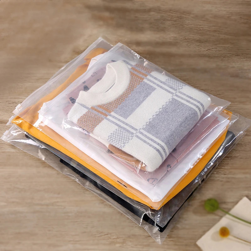 50 pieces of PE polyethylene transparent zipper bags scarves jackets shirts socks home travel storage clothing packaging printing 240809