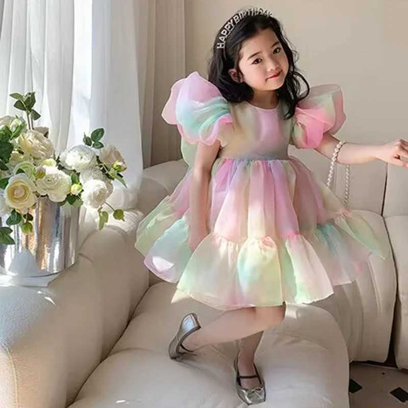Summer Fantasy Girl Dress Baby Fluffy Sleeve Princess Dress Childrens Birthday Dress Rainbow Fluffy Dress W250111
