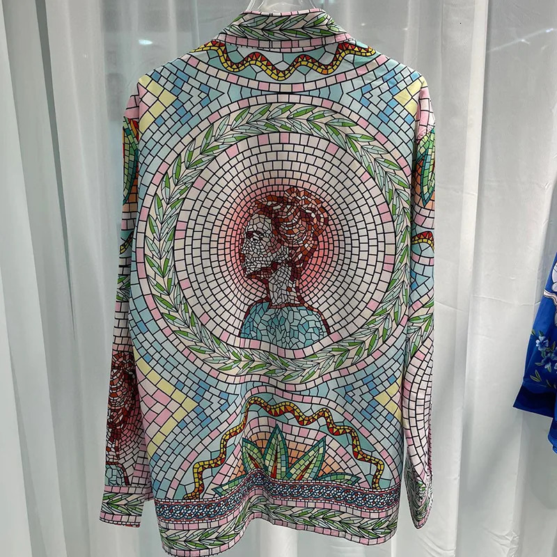 mens loose summer floral print shirt Hawaii vacation clothing mens beach profile printed long sleeved shirt240808