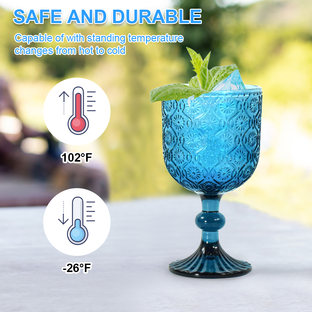 Wholesale 240ml wine glasses 12oz Vintage Pattern European embossed stained lamp thick goblets for Party Wedding Haitang Flower Style