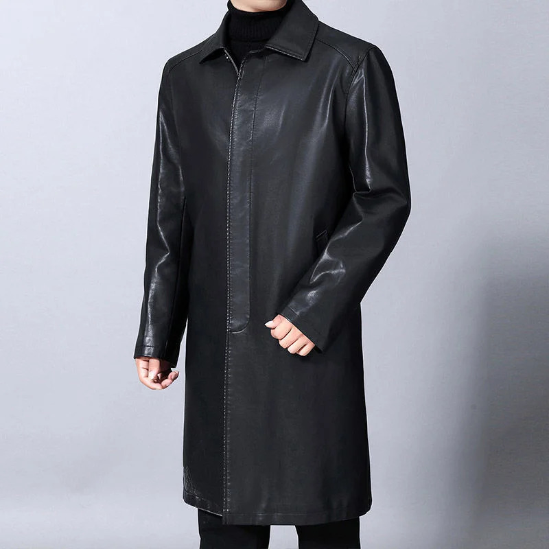 Middle aged and elderly mens ClothingWinter collar long sleeved single chest PU jacket leather 240808
