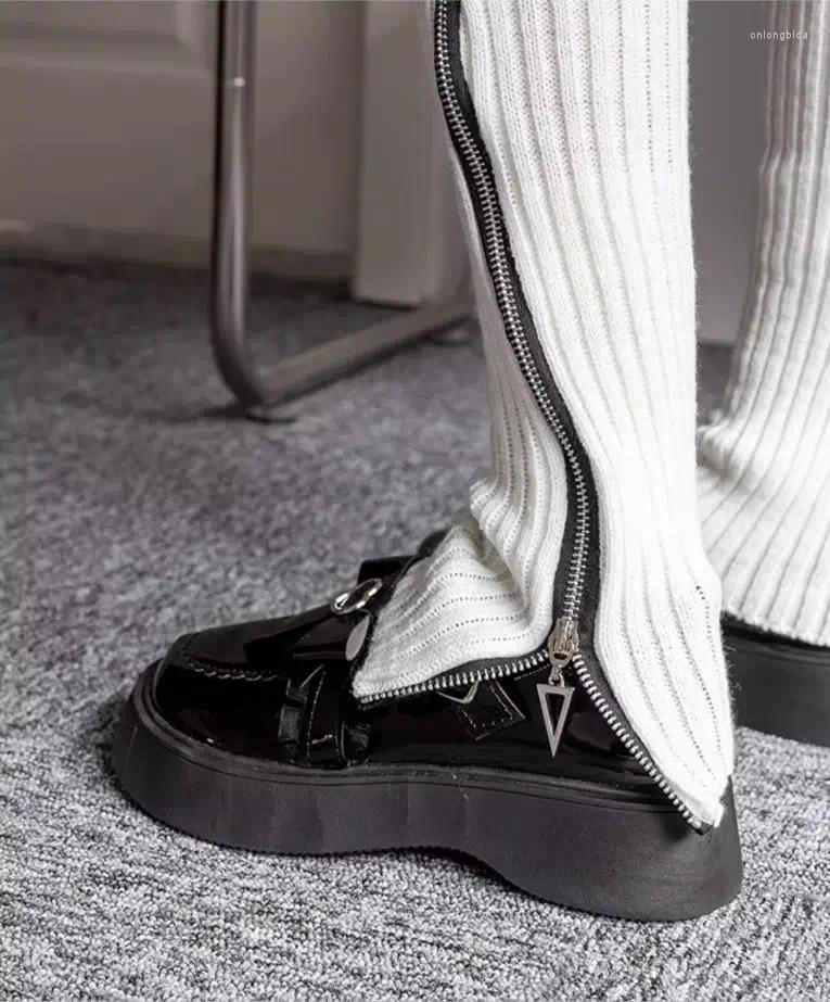 Zipper Leg Warmers: Y2k Style Knitted Warm Foot Cover High Boot Cuffs