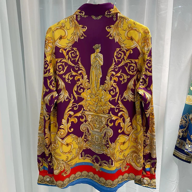 Hawaii mens Baroque style printed casual loose court long sleeved fancy shirt240808
