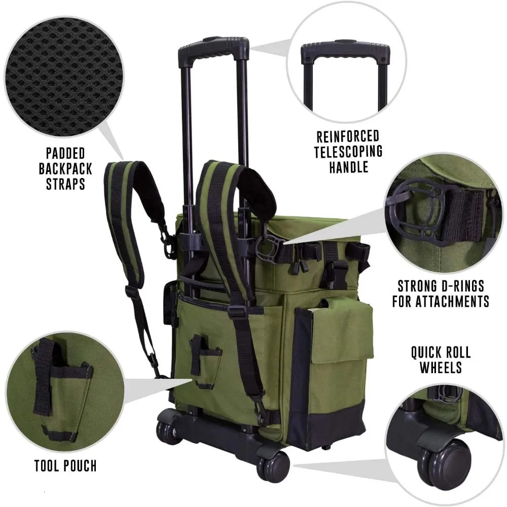 3 Roller Tackle Box Waterproof Fishing Backpack 5 Removable Trays 4 Rod Shees Mens Gift Fish Bag Rollers 240808 4
