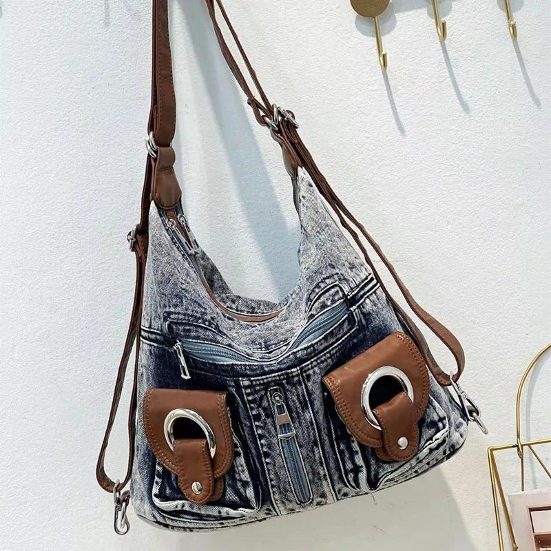 Totes Vintage Premium Wash Denim Bag Single New Shoulder Crossbody Motorcycle Large Capacity Weekend Travel Shopping