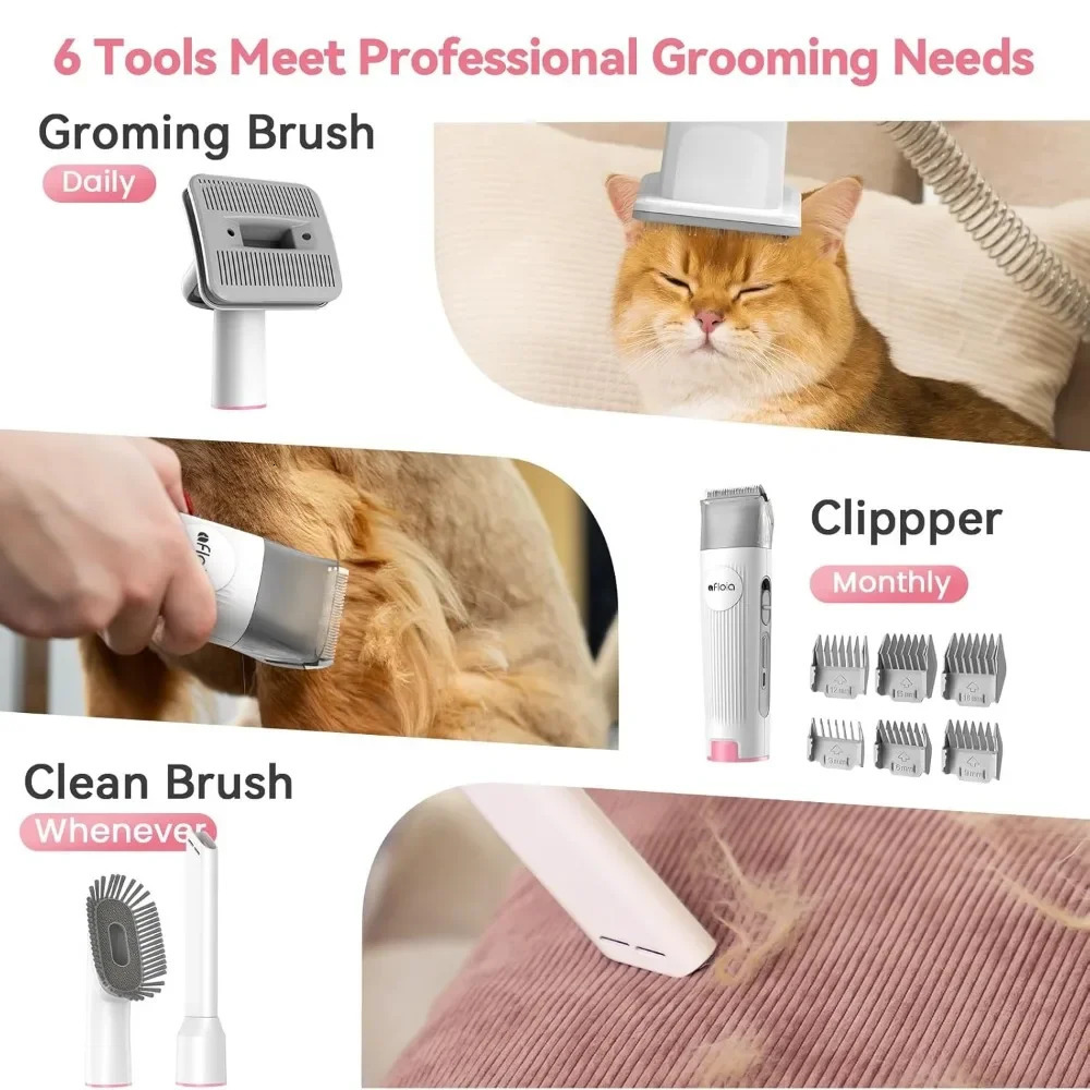 Dog Grooming Kit Pet Grooming Vacuum Dog Clippers Dog Brush for Shedding with 5 Pet Grooming Tools 240808
