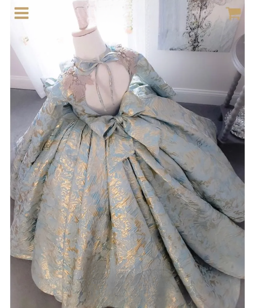 Gown Vintage Ball New Wer Girls Dresses Long Sleeve Appliqued Beads Girl Pageant Big Bow Kids Prom Dress Bc19332 0213