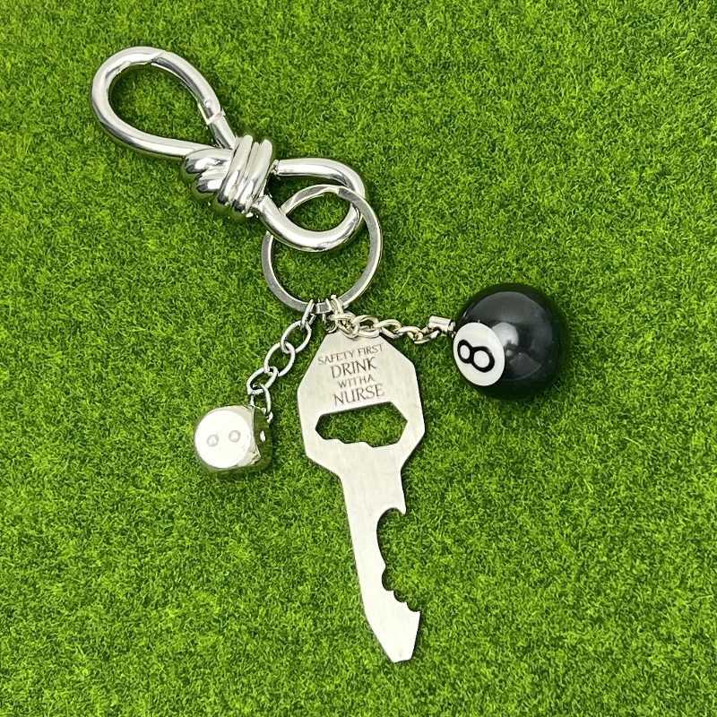 Metal keychain fashionable waist decoration backpack decoration lucky dice black 8 portable bottle opener mens small gift W240808