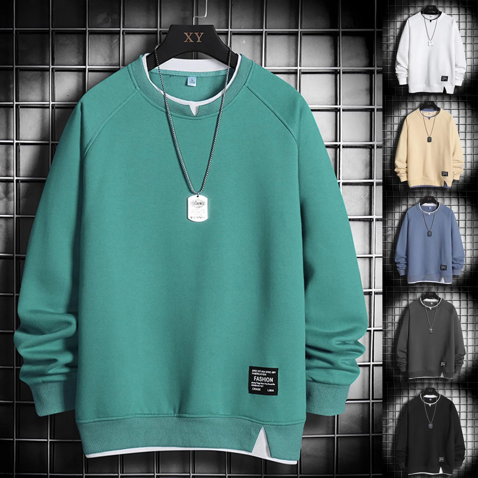 MenS Sweat-Shirt Male Casual Solid Patchwork Hoodless Off Shoulder Sleeve Long Sleeve Hoodless Sweatshirt Hooded Sweatshirt 240808