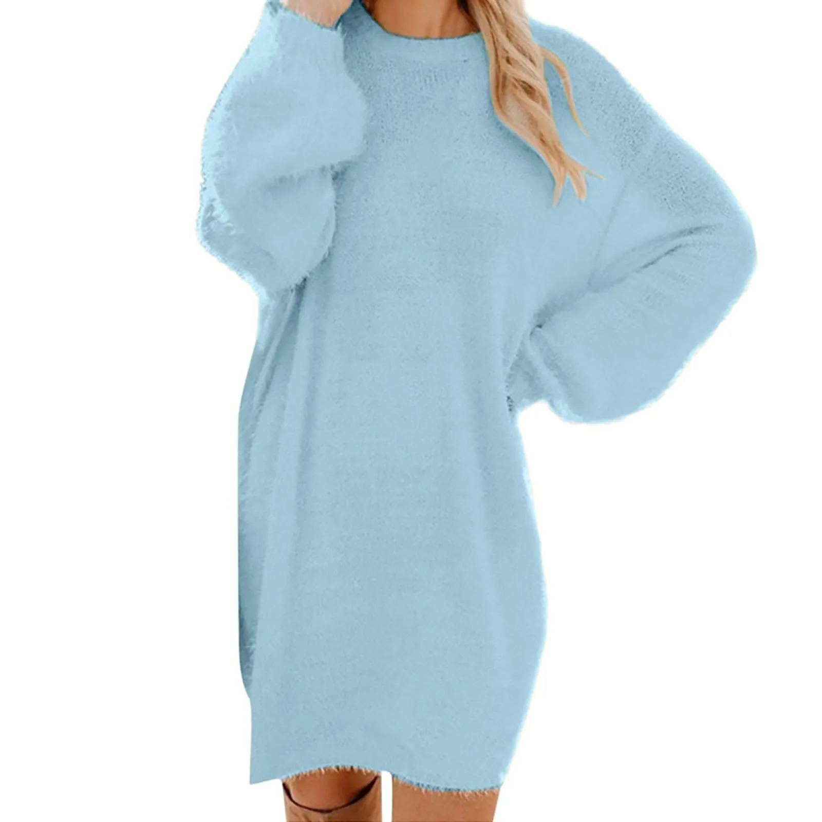Women Winter Sweater Knit Crewneck Warm Long Sleeve Casual Sweatshirts Dress 240809