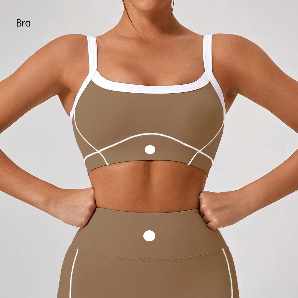 Women Yoga Set Summer New Product Casual lingerie Short Sports Tank Top White Side Nude Outdoor Sports Underwear Women Shockproof High Strength Spaghetti Straps