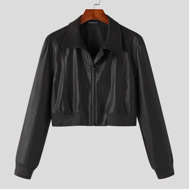 Autumn high-end PU leather ultra short jacket men's design Korean silhouette jacket