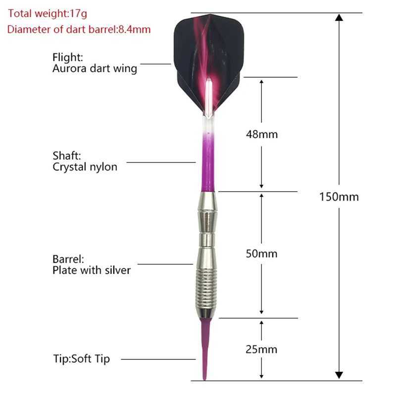 Yernea New High-quality Sofe Pointed Darts 3Pcs/set 17g Standard Safe Electronic Darts Dart Shafts Aurora Wing Y240807