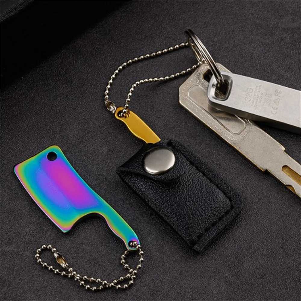 Small kitchen knife mini keychain stainless steel pocket portable outdoor wine bottle opening tool with leather shell hanging W240808