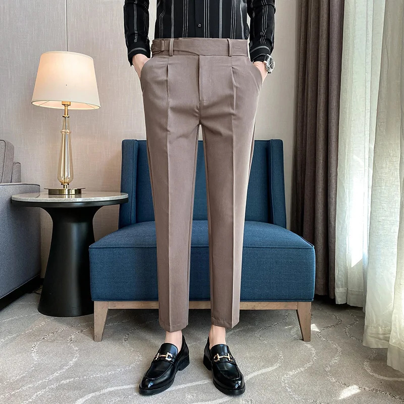 Summer Fashion Mens Set Pants High Waist Solid Color Business Slimming Formal Wedding Dress Ankle Pants 38-29240808