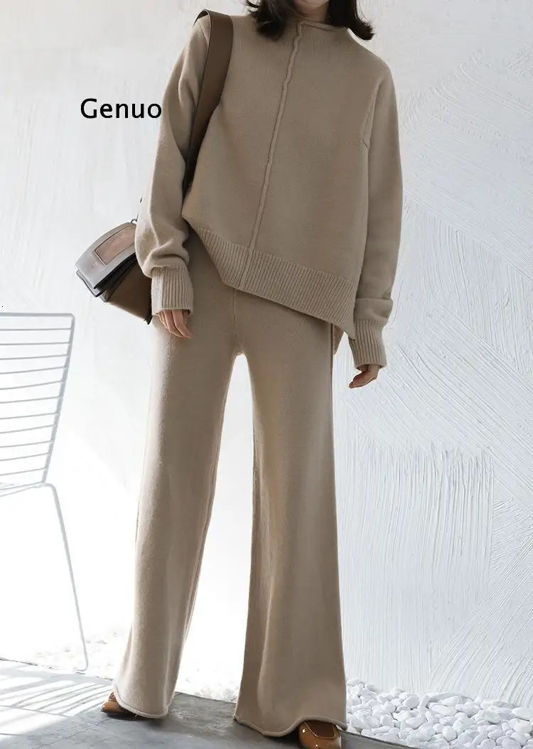 Cashmere Two Piece Set Top and Pants Winter Korean Womens Tracuit Casual 2 Sets Outfits 240808