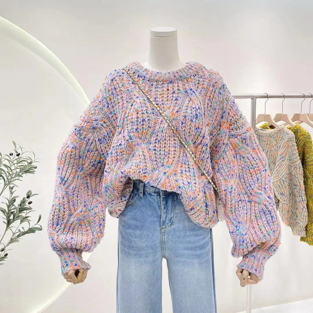 Chunky Knit Sweater Multicolor Thick Woolen Cable-knit Pullover Jumper for Women Autumn Winter Korean Fashion Outfit 240809