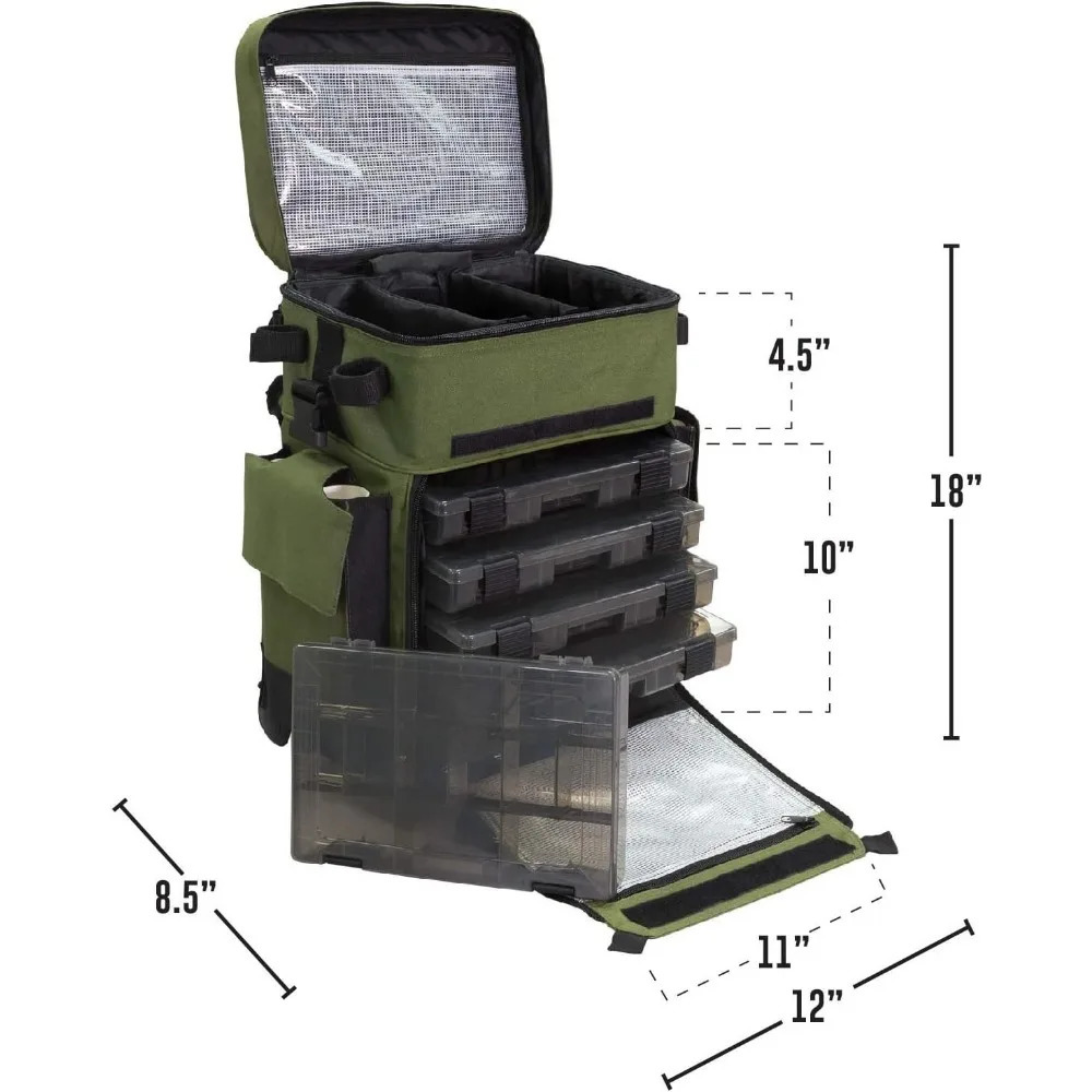 3 Roller Tackle Box Waterproof Fishing Backpack 5 Removable Trays 4 Rod Shees Mens Gift Fish Bag Rollers 240808 4