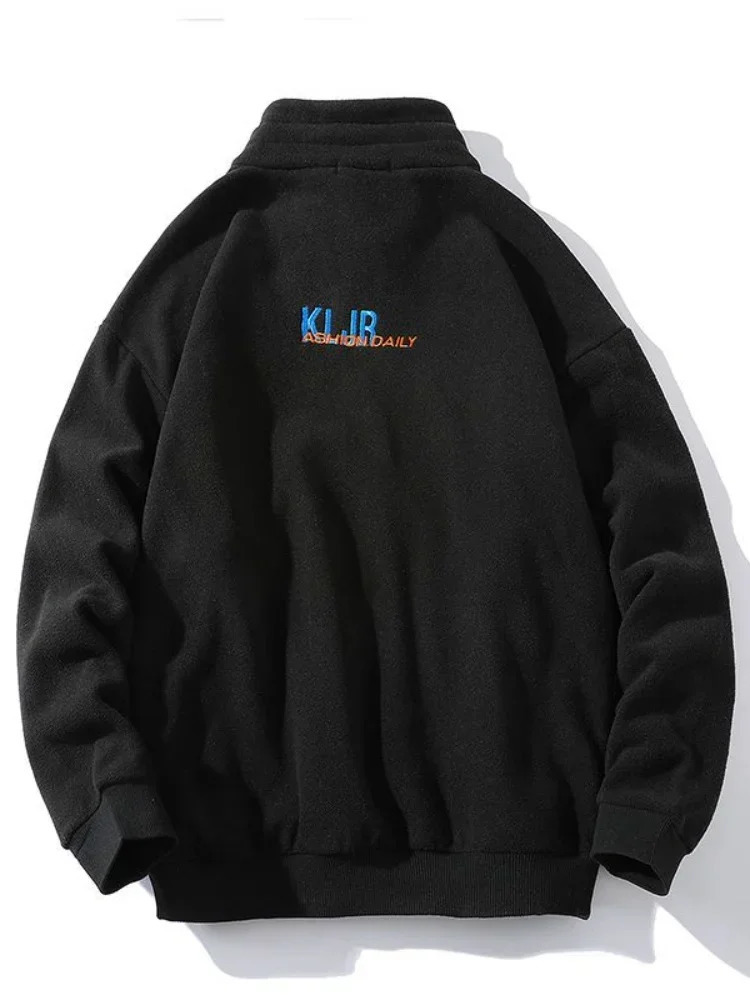 Half-zip Hoodless Sweatshirt Autumn Winter Stand-up Collar Shirt Oversize Velevet Tops Lovers Trend Polar Fleece Jacket 240808