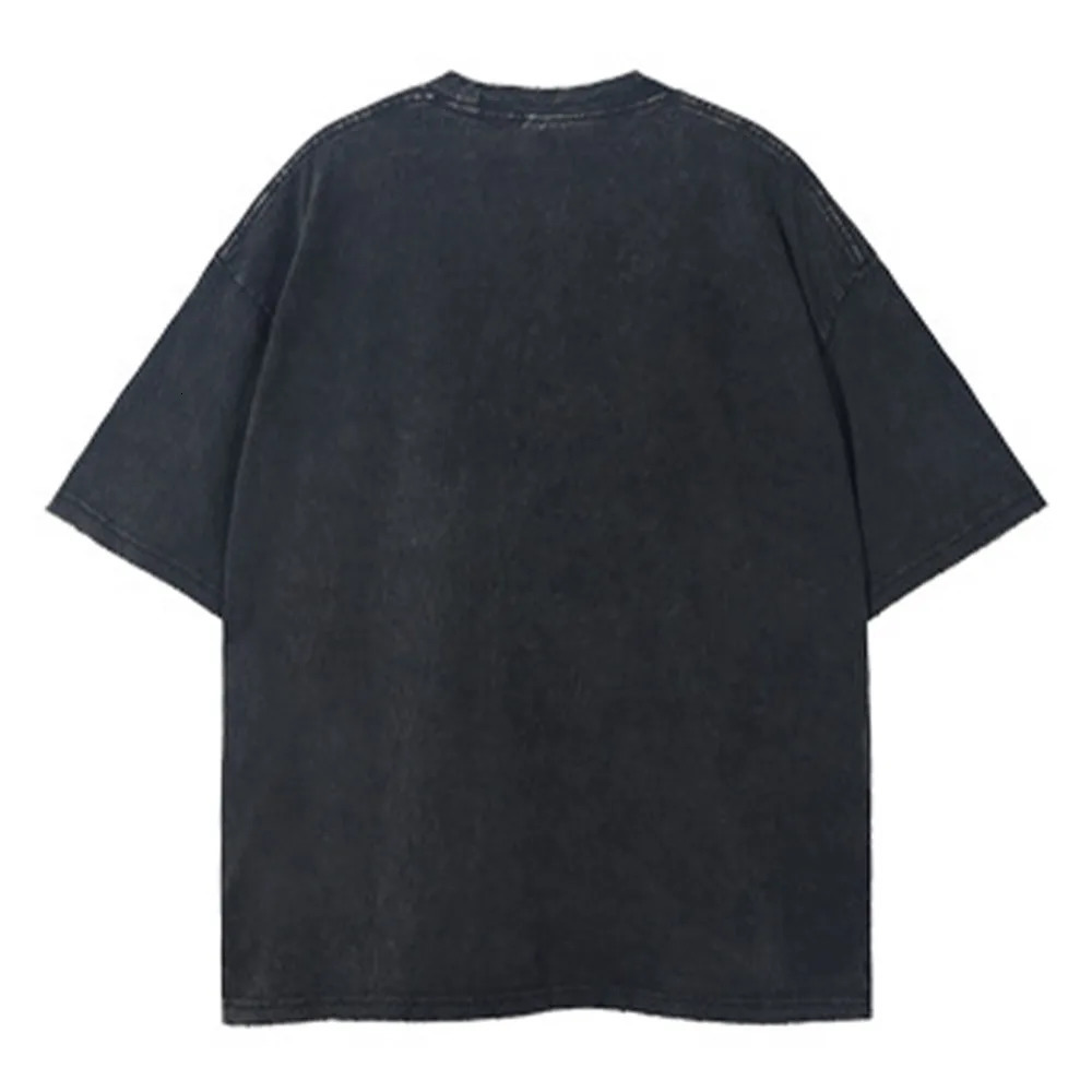 Punk Cool Robot Graphic Print T-shirt for Men Y2K Washed Black Short-sleeve Tops Trend Oversized Round Neck Men and Women Tshirt 240808