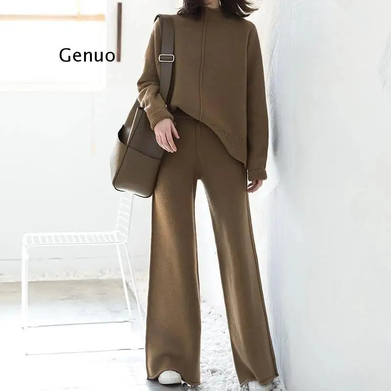 Cashmere Two Piece Set Top and Pants Winter Korean Womens Tracuit Casual 2 Sets Outfits 240808