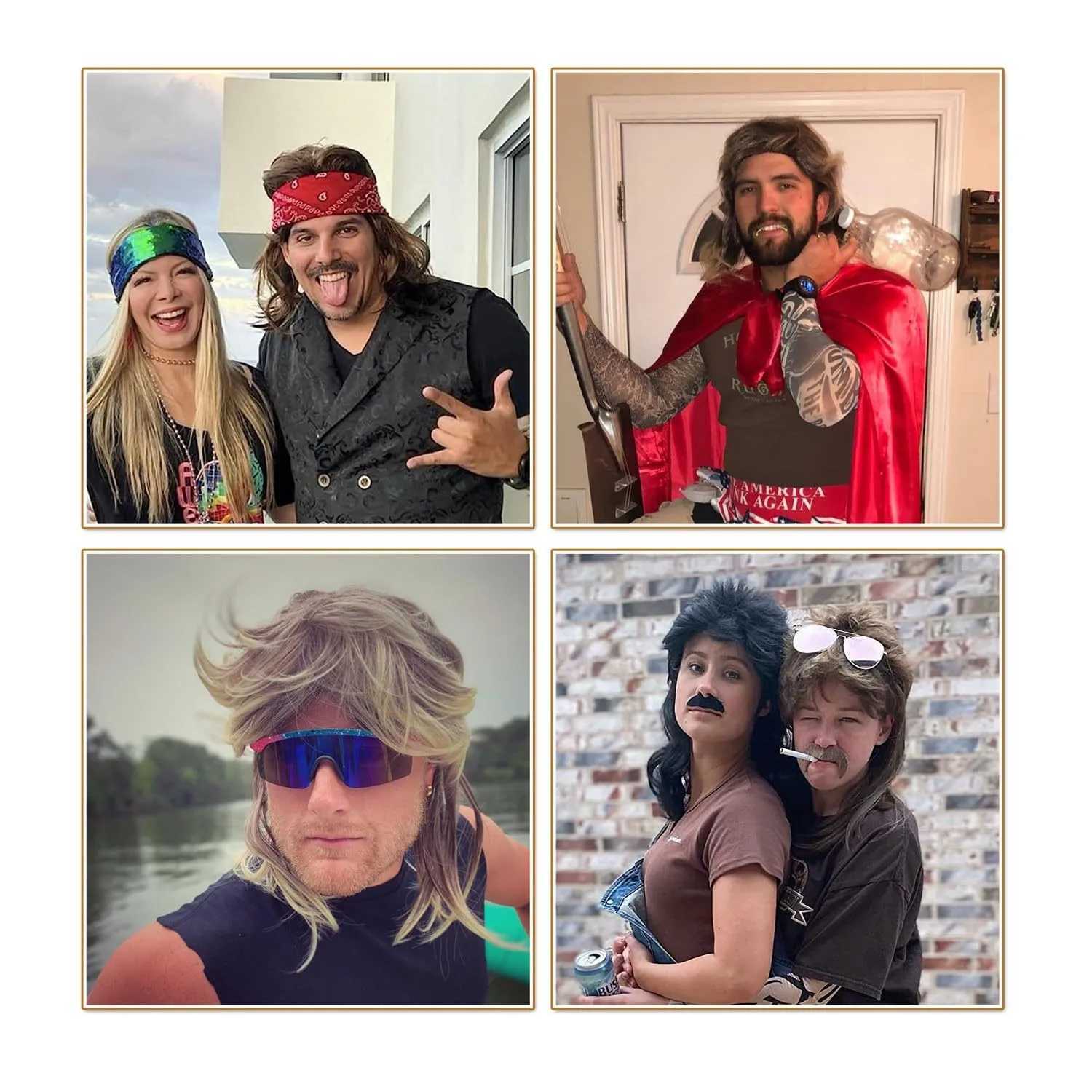 Synthetic curly hair blonde wig Mullet 80s mens arm machine heat-resistant clothing Halloween disco party daily W240808