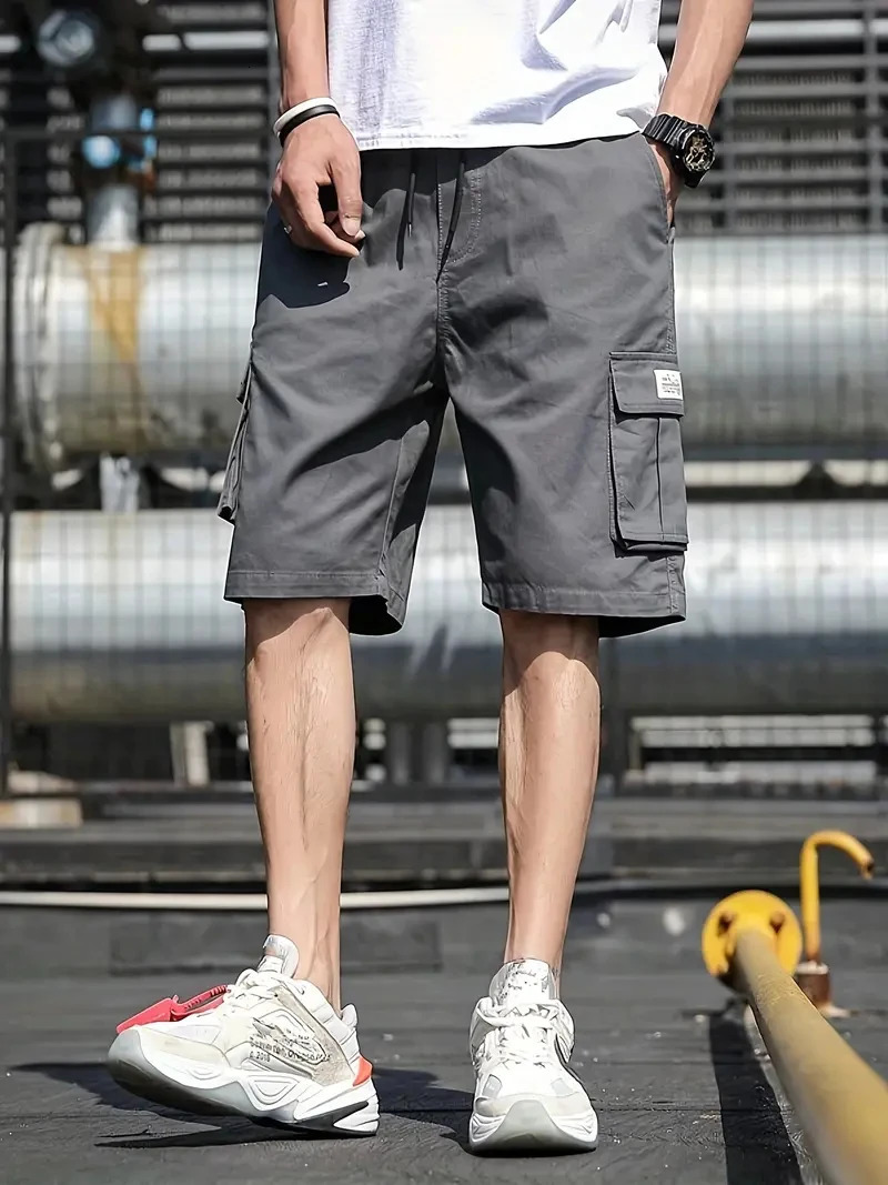 Mens multi pocket cargo shorts casual waist drag summer cargo shorts Bermuda shorts240808