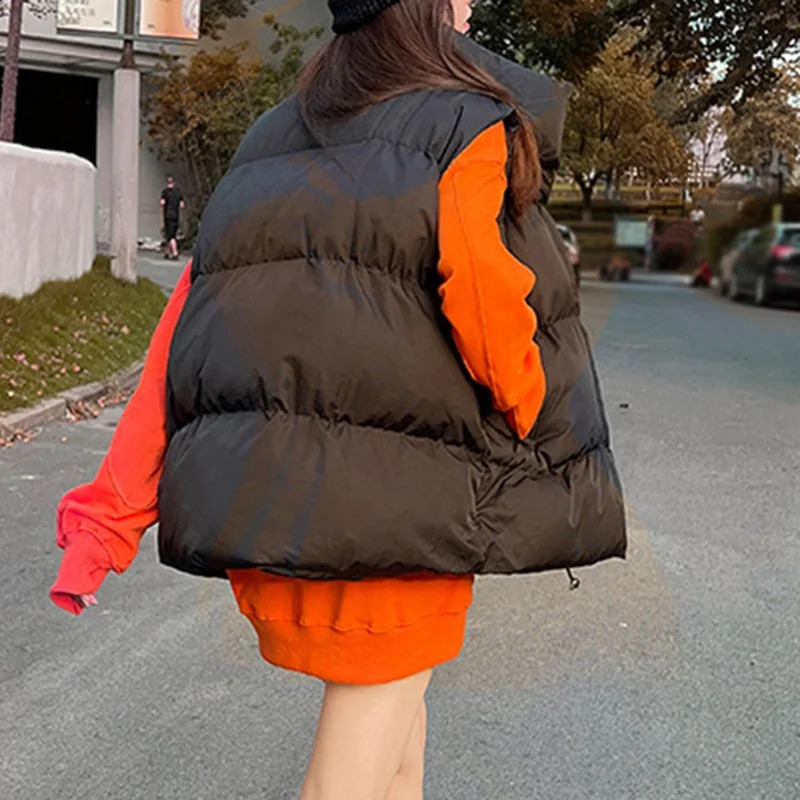 Autumn Winter Warm Solid color Cotton vest Womens vest Standing collar Sleeveless Cotton padded Outerwear Womens coat 240813