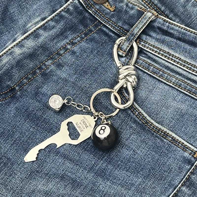 Metal keychain fashionable waist decoration backpack decoration lucky dice black 8 portable bottle opener mens small gift W240808