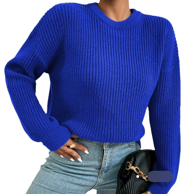 Women's Autumn/Winter New Product Loose Double layered Round Neck Solid Color Long Sleeve Lazy Style Knitted Base Sweater Trendy dongdumaoyi