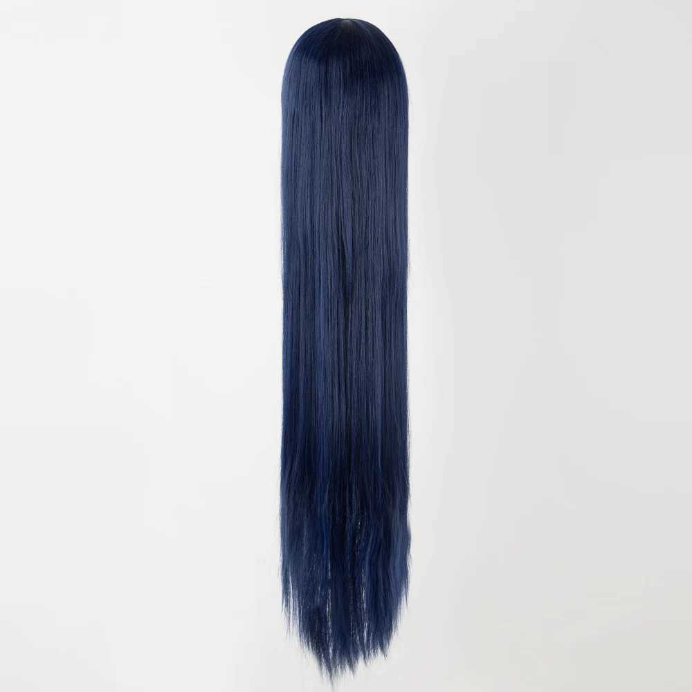 Long dark blue wig Fei Show synthetic heat-resistant 100CM/40 inch straight hair Carnival Halloween costume cosplay hair W240808