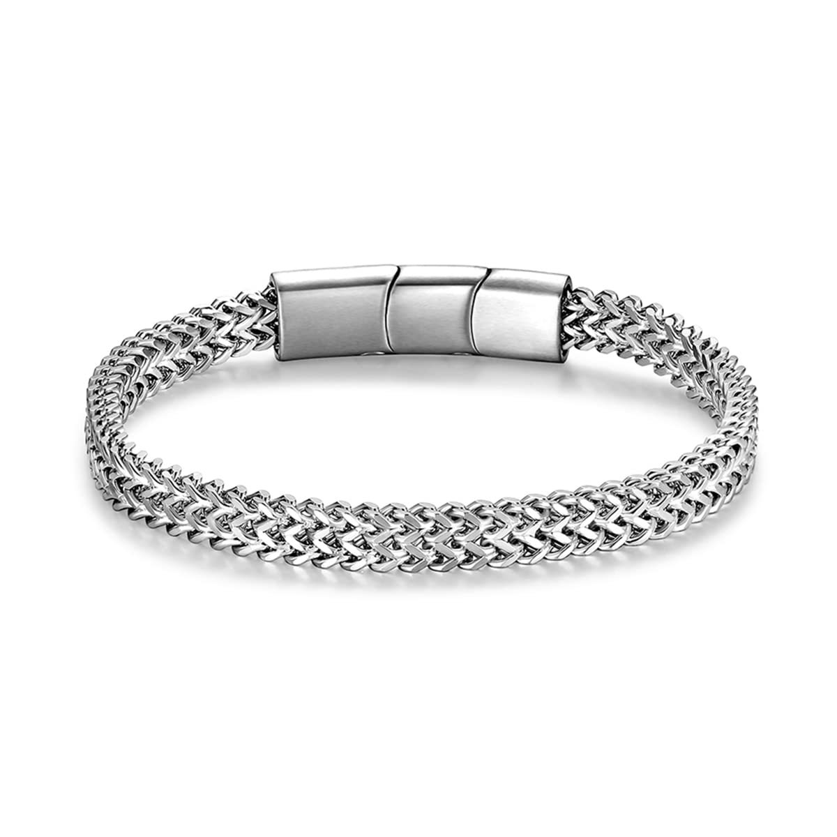European and American style cross-border hip-hop men's minimalist trend front and back stainless steel three section magnetic buckle woven bracel