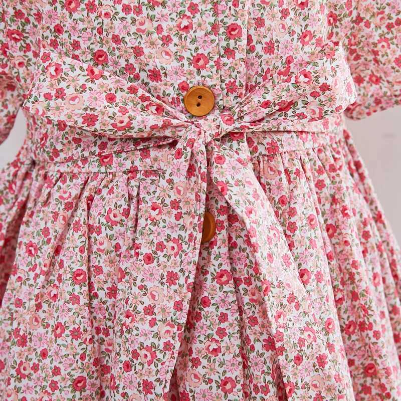 Kids Little Girls Handmade Smocked Floral Flower Print Dresses 2024 Spring Summer Toddler Girl Princess Vintage Smock DressY240809