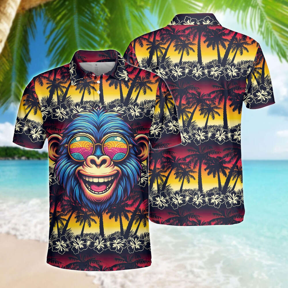 Fashion Mens Polo shirt Monkey for Men Mens Shirts Short Sleeve 3D Animal Print Funny Golf Polo Dry Fit Set Polos shirts tshirt Casual tops summer clo